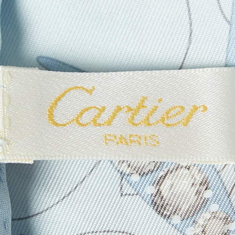 Pre Owned Cartier Blue Diamonds & Leopard Print Silk Scarf