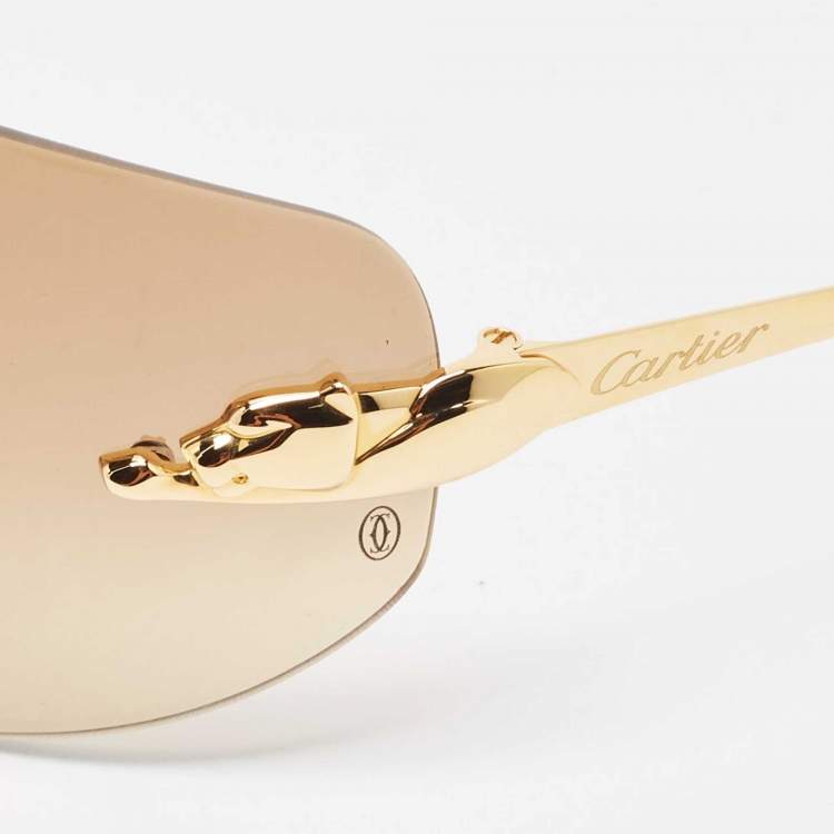 Pre Owned Cartier Brown/Gold Gradient Panthere de Cartier Rimless Sunglasses