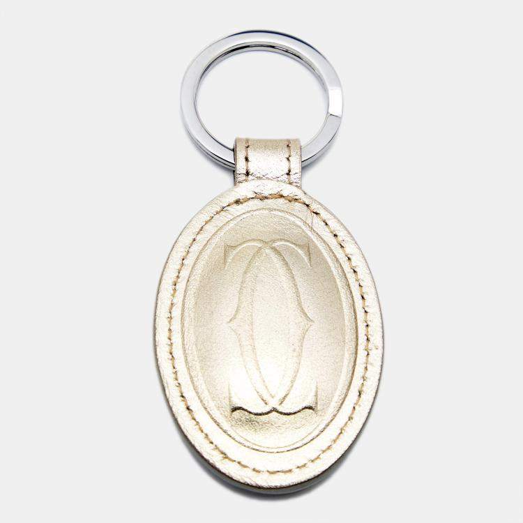 Pre Owned Cartier Gold Leather Must de Cartier Key Ring
