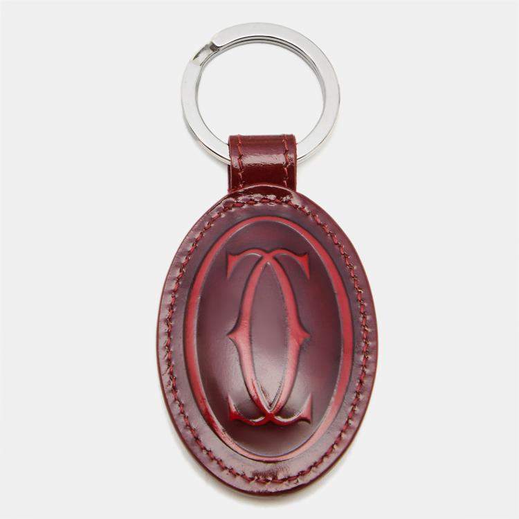 Pre Owned Cartier Dark Red Leather Must de Cartier Key Chain