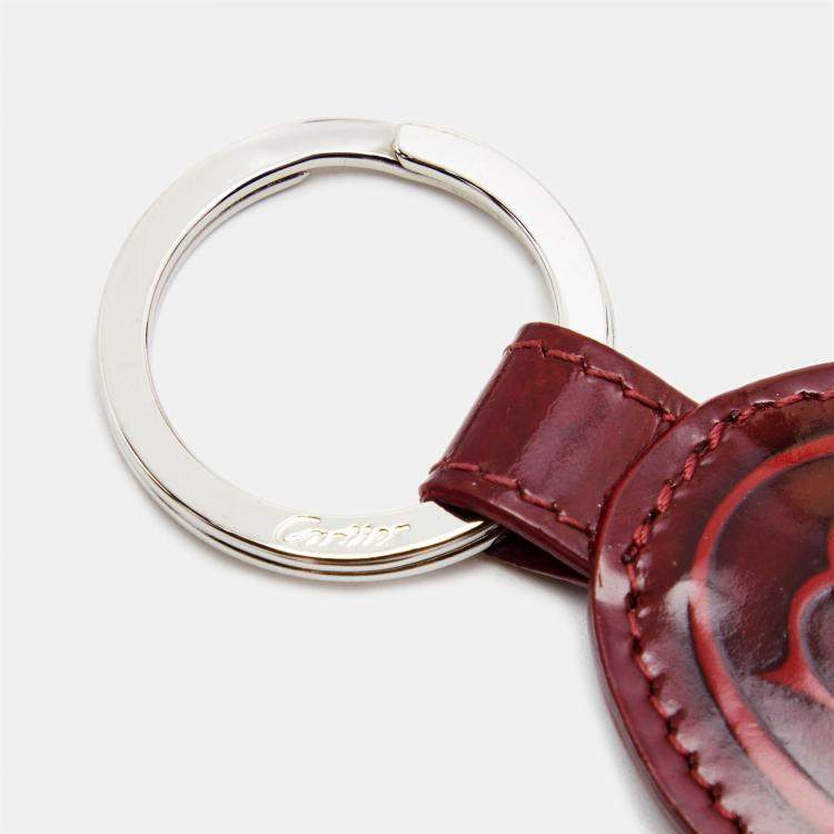 Pre Owned Cartier Dark Red Leather Must de Cartier Key Chain