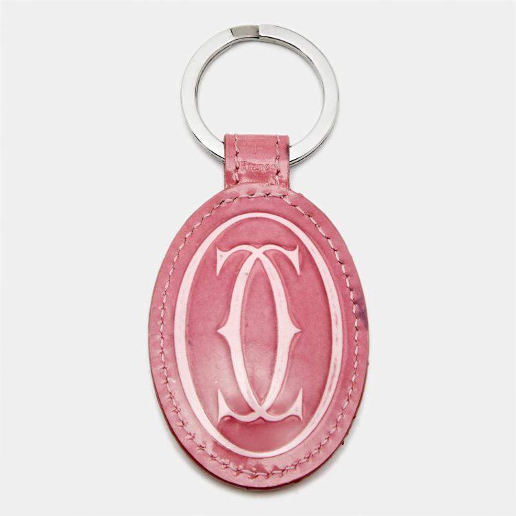 Pre Owned Cartier Pink Glossy Leather Must de Cartier Key Ring
