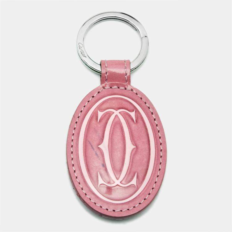 Pre Owned Cartier Pink Glossy Leather Must de Cartier Key Ring