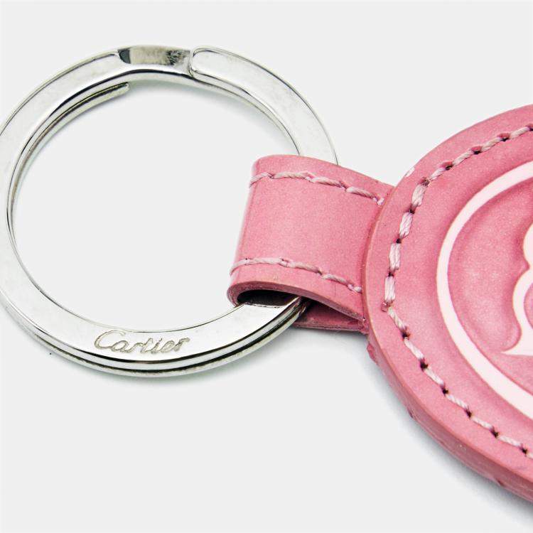 Pre Owned Cartier Pink Glossy Leather Must de Cartier Key Ring