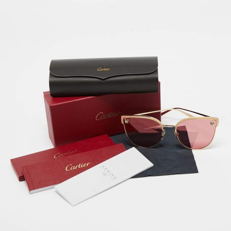 مملوكة مسبقًا Cartier Pink/Gold CT0198S Panthere Cat Eye Sunglasses