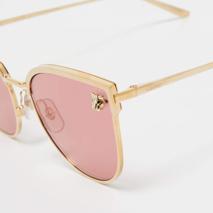 مملوكة مسبقًا Cartier Pink/Gold CT0198S Panthere Cat Eye Sunglasses