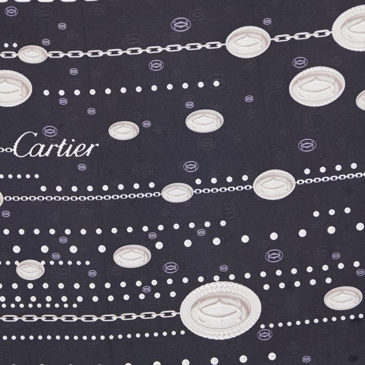 Pre Owned Cartier Black Chain Print Silk Square Scarf