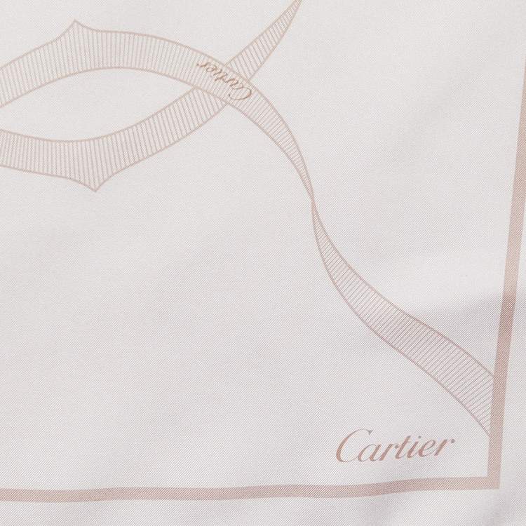 Pre Owned Cartier Pale Pink Print Silk Scarf