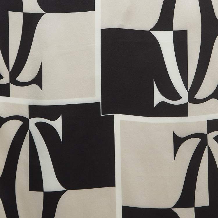 Pre Owned Cartier Black/Grey Logo Print Silk Satin Sqaure Scarf