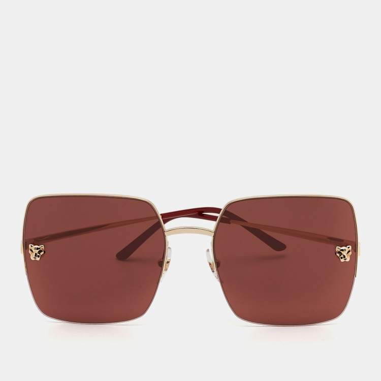 مملوكة مسبقًا Cartier Burgundy CT0121S Panthère de Cartier Square Sunglasses