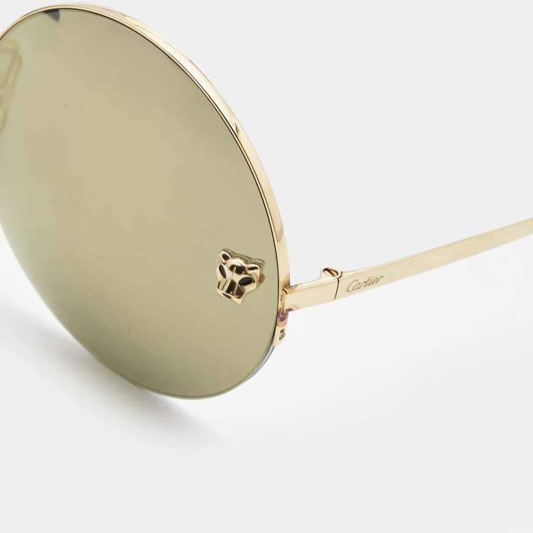 مملوكة مسبقًا Cartier Gold Mirrored Panthere De Cartier Round Sunglasses