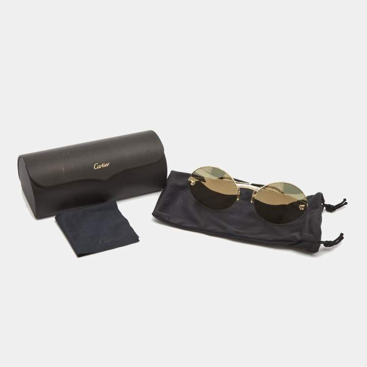 مملوكة مسبقًا Cartier Gold Mirrored Panthere De Cartier Round Sunglasses