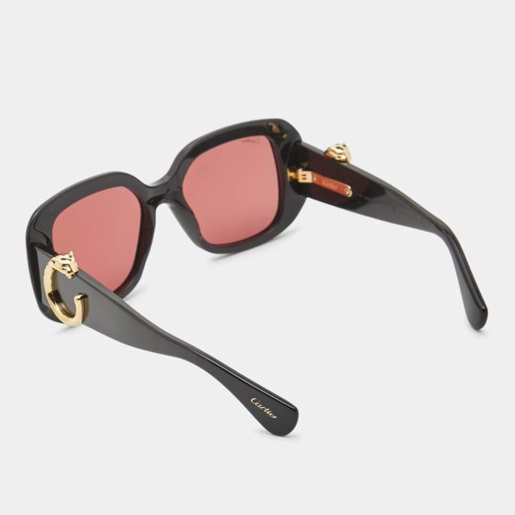 Pre Owned Cartier Black/Pink Panthère de Cartier Square Sunglasses