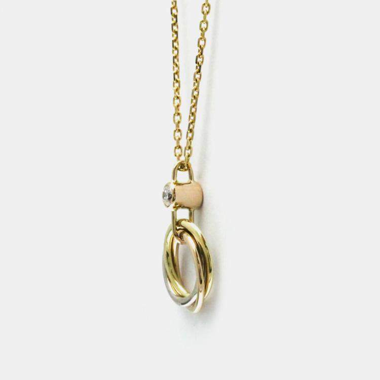 Pre Owned Cartier 18K Yellow, Rose, White Gold and Diamond Trinity Pendant Necklace 