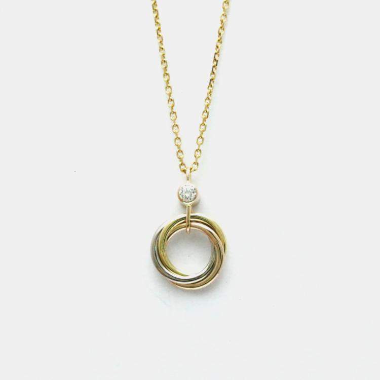 Pre Owned Cartier 18K Yellow, Rose, White Gold and Diamond Trinity Pendant Necklace 