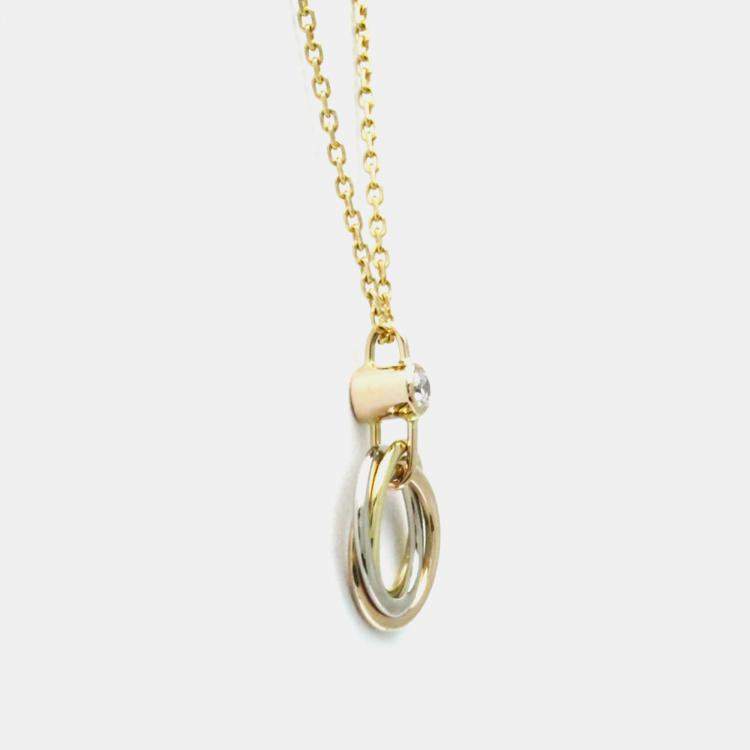 Pre Owned Cartier 18K Yellow, Rose, White Gold and Diamond Trinity Pendant Necklace 