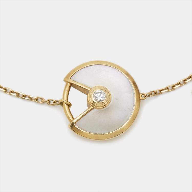 Pre Owned Cartier Amulette De Cartier Mother of Pearl Diamond 18k Yellow Gold Bracelet