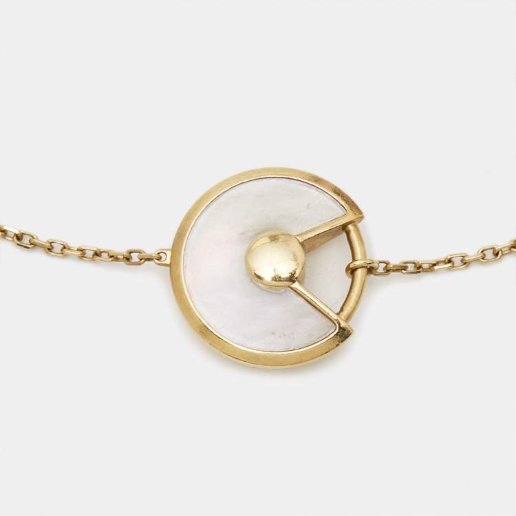 Pre Owned Cartier Amulette De Cartier Mother of Pearl Diamond 18k Yellow Gold Bracelet