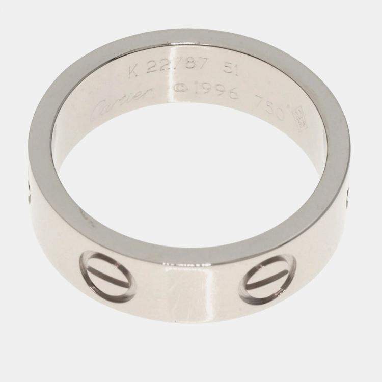 Pre Owned Cartier 18K White Gold Love Band Ring EU 51