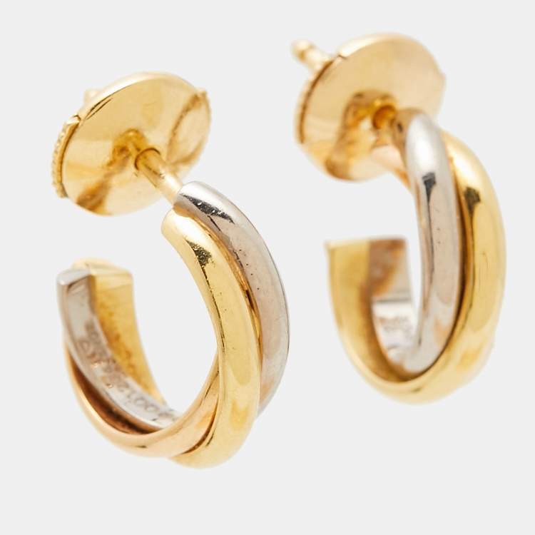 Pre Owned Cartier Trinity 18K Three Tone Gold Hoop Earrings