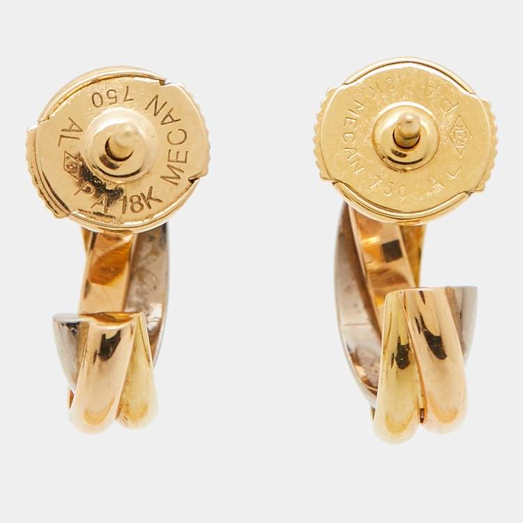 Pre Owned Cartier Trinity 18K Three Tone Gold Hoop Earrings
