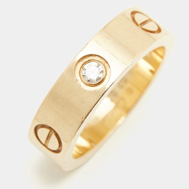 Pre Owned Cartier Love 3 Diamond 18k Rose Gold Ring Size 53