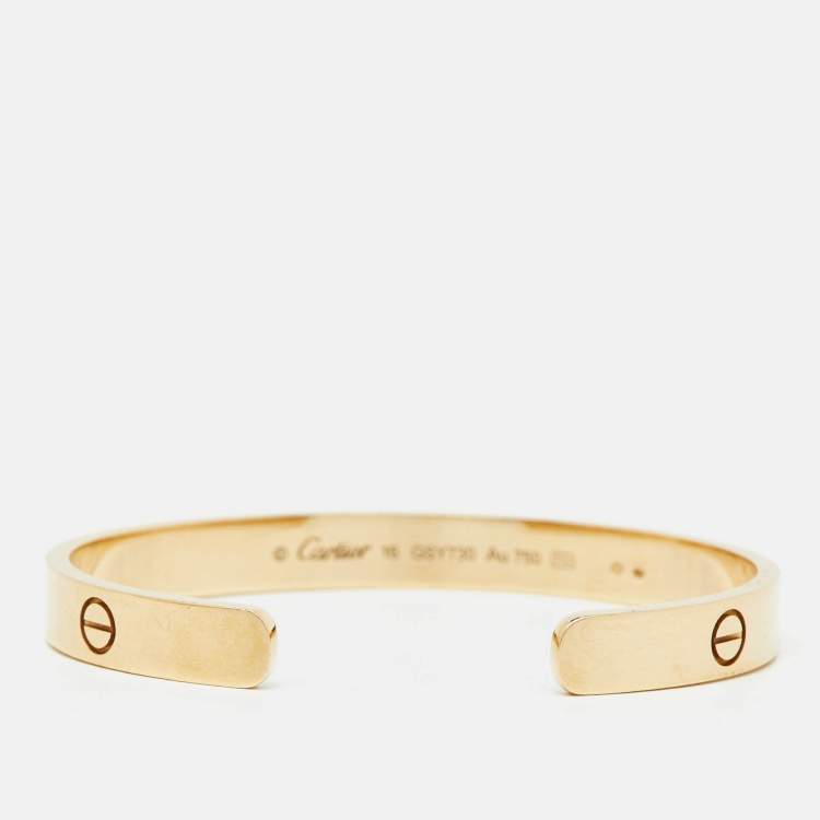 Pre Owned Cartier Love 18K Yellow Gold Open Cuff Bracelet 16