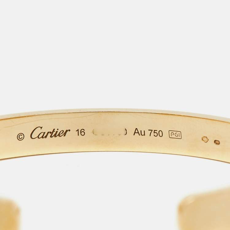 Pre Owned Cartier Love 18K Yellow Gold Open Cuff Bracelet 16