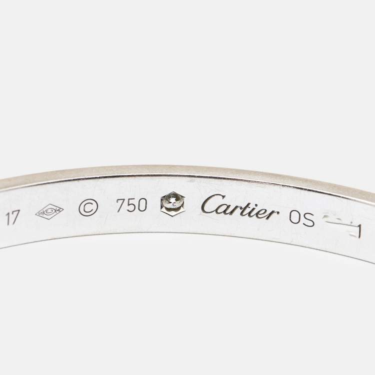 Pre Owned Cartier Love1 Diamond 18k White Gold Open Cuff Bracelet 17