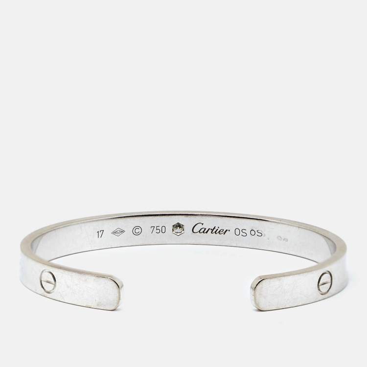 Pre Owned Cartier Love1 Diamond 18k White Gold Open Cuff Bracelet 17