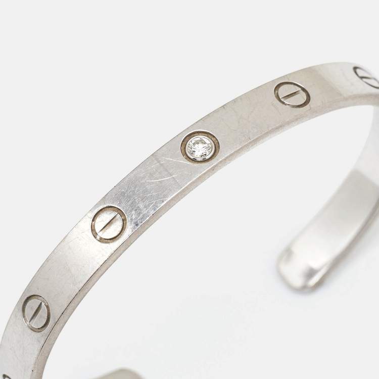 Pre Owned Cartier Love1 Diamond 18k White Gold Open Cuff Bracelet 17