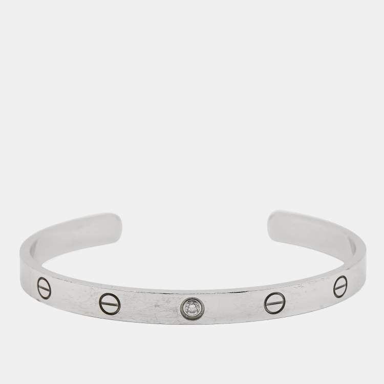 Pre Owned Cartier Love 1 Diamond 18k White Gold Cuff Bracelet