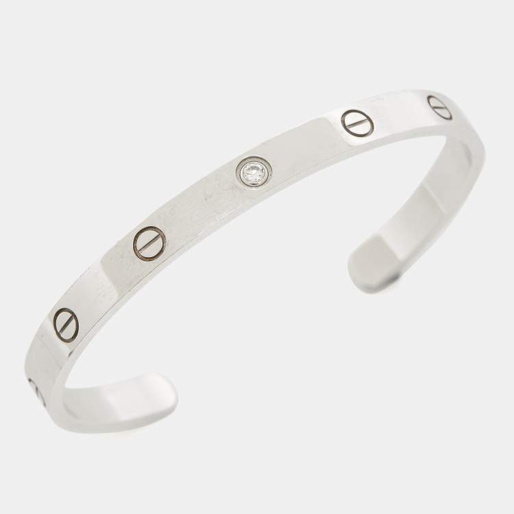 Pre Owned Cartier Love 1 Diamond 18k White Gold Cuff Bracelet