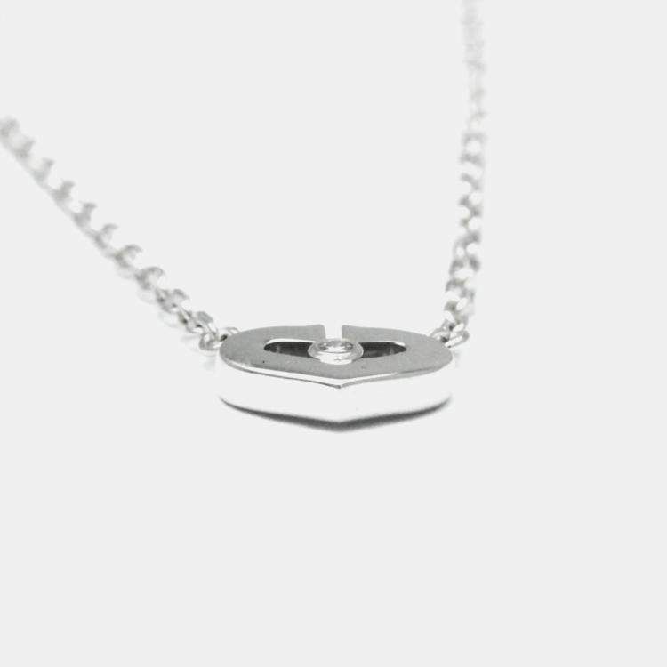 Pre Owned Cartier 18K White Gold and Diamond C De Cartier Heart Pendant Necklace