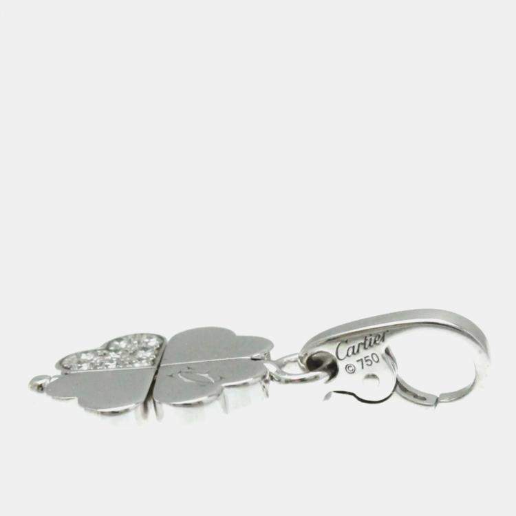 Pre Owned Cartier 18K White Gold and Diamond 4 Leaf Clover Pendant Charm