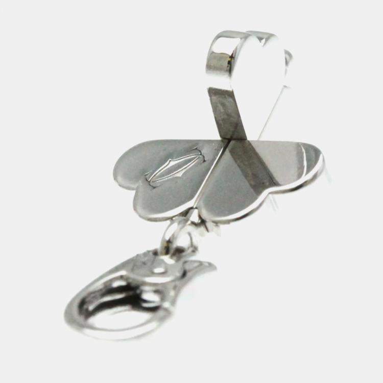 Pre Owned Cartier 18K White Gold and Diamond 4 Leaf Clover Pendant Charm