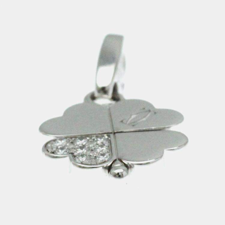 Pre Owned Cartier 18K White Gold and Diamond 4 Leaf Clover Pendant Charm