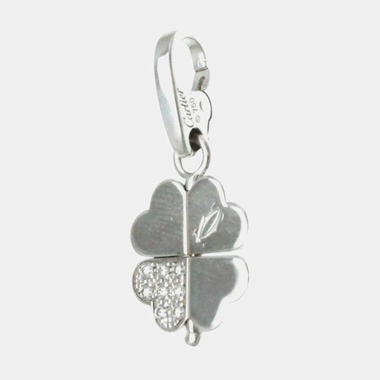 Pre Owned Cartier 18K White Gold and Diamond 4 Leaf Clover Pendant Charm