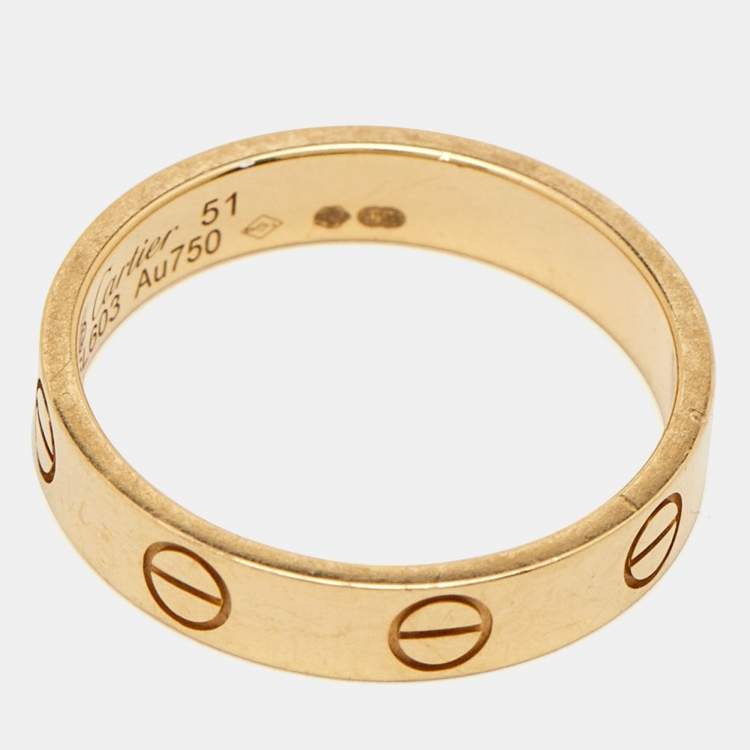 Pre Owned Cartier Love 18k Yellow Gold Narrow Wedding Band Ring Size 51