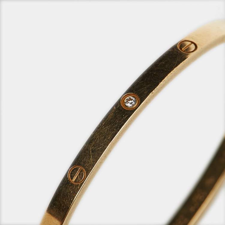 Pre Owned Cartier Love 6 Diamonds 18k Yellow Gold Small Model Bracelet 16
