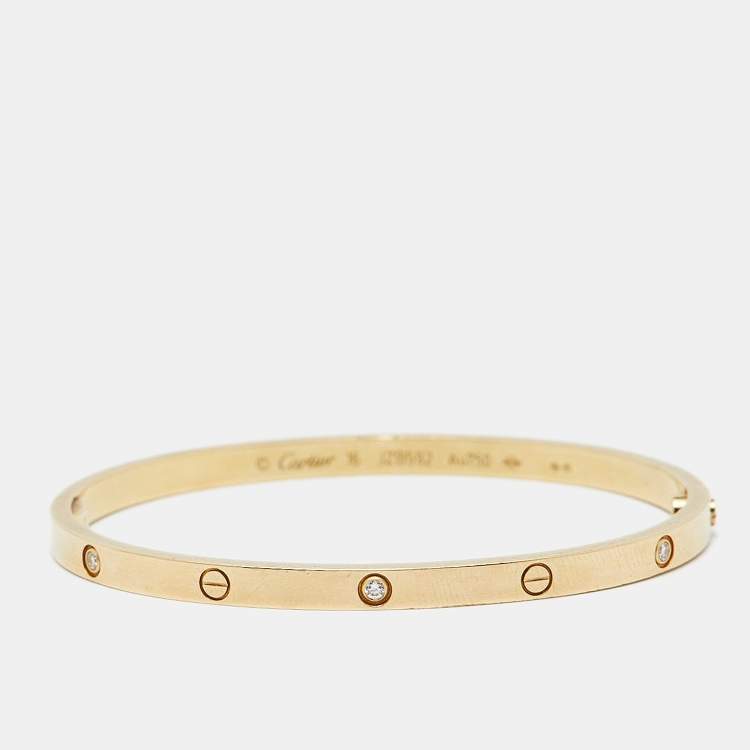 Pre Owned Cartier Love 6 Diamonds 18k Yellow Gold Small Model Bracelet 16