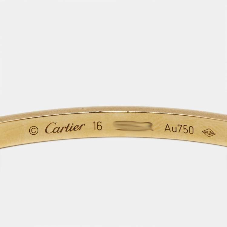 Pre Owned Cartier Love 6 Diamonds 18k Yellow Gold Small Model Bracelet 16