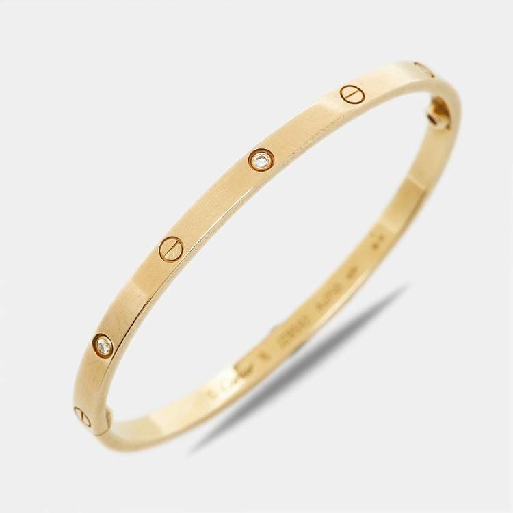 Pre Owned Cartier Love 6 Diamonds 18k Yellow Gold Small Model Bracelet 16