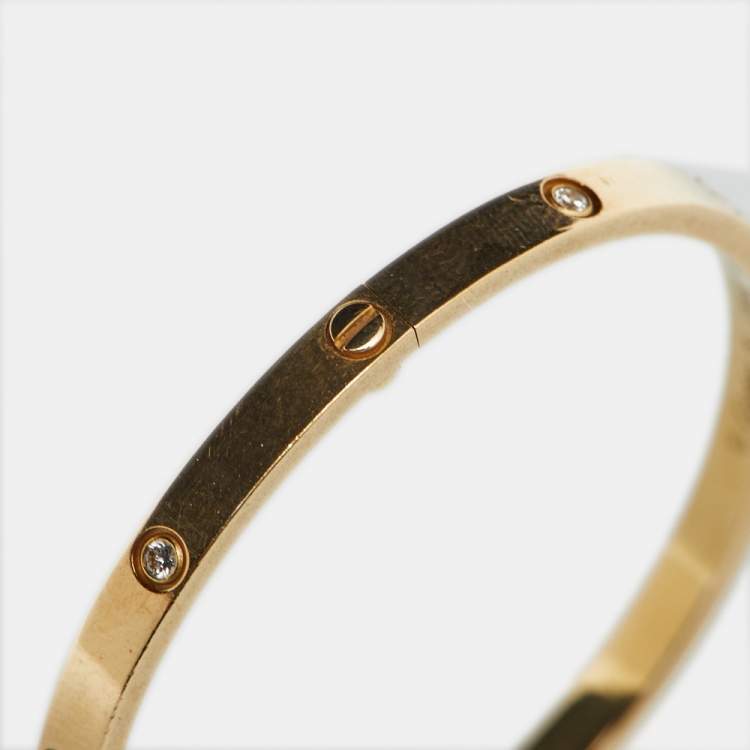 Pre Owned Cartier Love 6 Diamonds 18k Yellow Gold Small Model Bracelet 16