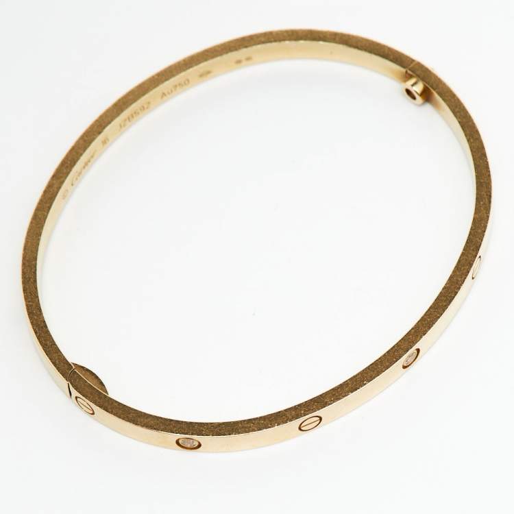 Pre Owned Cartier Love 6 Diamonds 18k Yellow Gold Small Model Bracelet 16
