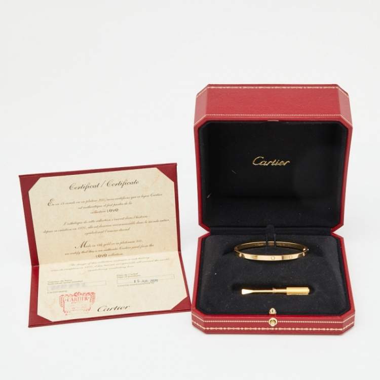 Pre Owned Cartier Love 6 Diamonds 18k Yellow Gold Small Model Bracelet 16