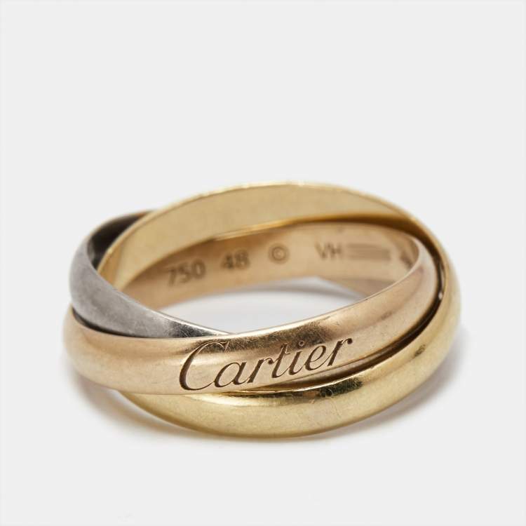 Pre Owned Cartier Trinity 18k Three Tone Gold Small Model Rolling Band Ring Size 48