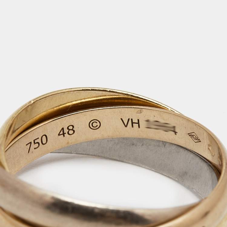Pre Owned Cartier Trinity 18k Three Tone Gold Small Model Rolling Band Ring Size 48