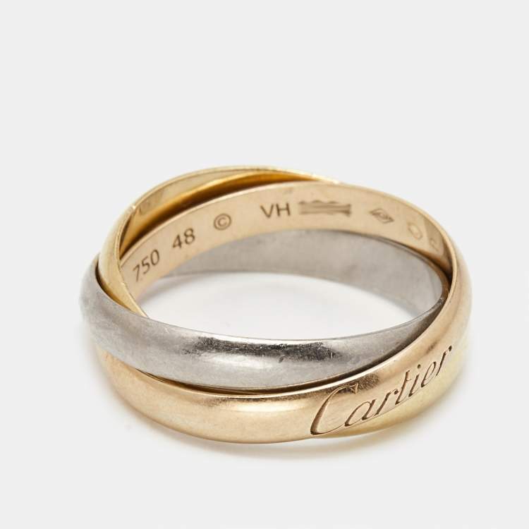 Pre Owned Cartier Trinity 18k Three Tone Gold Small Model Rolling Band Ring Size 48