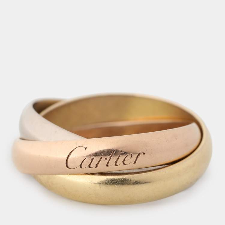Pre Owned Cartier Trinity 18K Yellow Rose and White Gold Ring EU 50